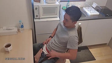 Japanese Man Fucking White Twink Bareback with Footjob