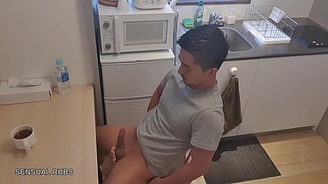Japanese Man Fucking White Twink Bareback with Footjob