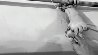 Move if you Want: Tits bondage with her nipples clamped to her toes
