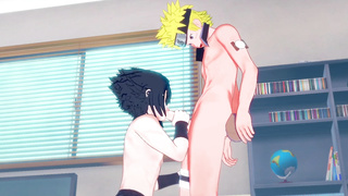 Naruto Yaoi - Sasuke deep throat to Naruto with jizm in his jaws