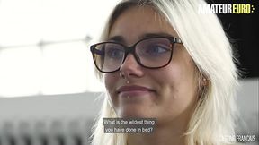 Blonde amateur Gaby takes a hard fucking in close-up style by a muscled