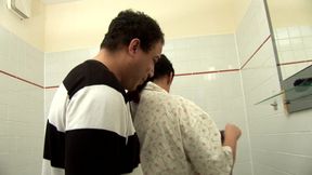 Horny wife get foot job and fucked in the bathroom