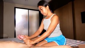 ”Thai massage chick cutie takes a pounding after jerking & sucking him”