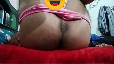 Indian Gay Crossdresser Gaurisissy showing and fingerings in her ass in pink honeymoon lingerie