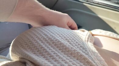 Stepsis with Sensitive Big Boobs in Sweater Teasing Me in the Car