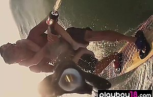 Big boobed naked blondie Dani Mathers and her badass GFs like kite boarding