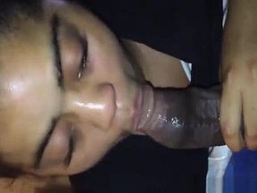 Fatty sucking a big black cock until she gets facial