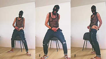 Hard pp fuck with dildo wearing jeans and flip flops