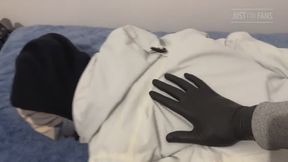 Hogtied sporty twink in a Napapijri jacket struggles
