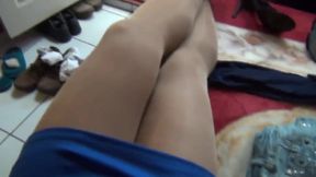 Crossdresser in Nylon Skirt Jerks Off