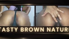 Spreading ass and winking dark brown asshole