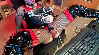 Extreme nipple pumping and edging: intense masturbation with a monster cock