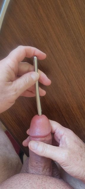 Masturbating my smooth cock with sounding rods before cumming
