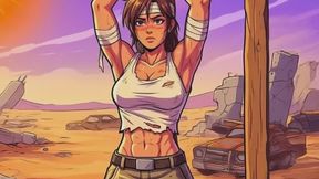 Captured Anime Ninja fighter babe tied to a wooden scaffold in BDSM Bondage animated fantasy