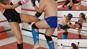 Luna vs Axl: Mixed Swimsuit Wrestling Fight with Punching, Kicking and Headlocks