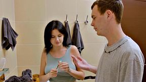 SISPORN. After conflict in the bath, boy manages to fuck stepsister