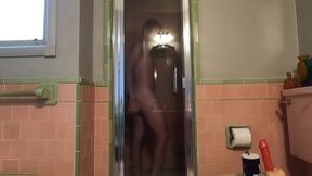 Boy Douching In The Shower And Using Big Dildo