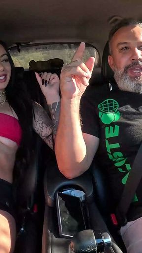 Kah Resende, the Shaking Her Booty and Dancing in the Passenger Seat in Bragança Paulista.