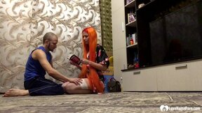Smoking ginger step sister gets a hard pecker