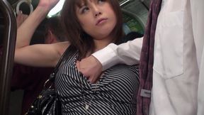 Japanese cutie jerking old man's dick in the bus before banging privately