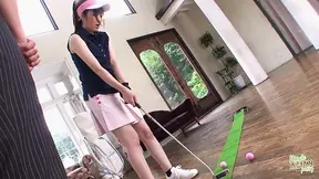 She had to suck a dick after practicing golf inside due to the weather.