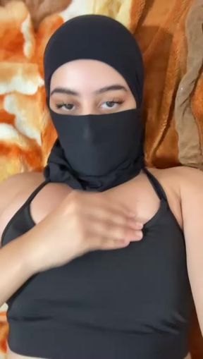 Muslim Hijab Slut's Private Solo Watch Her Tug Her Tits Like a Good Arab Girl