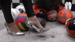 Leather Soccer Balls under metal Heels
