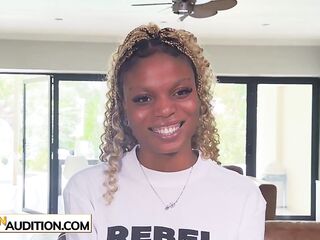 Concupiscent black large booty gal Sawadi Jones hardcore banging after fake casting