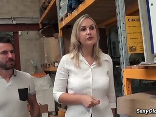 Tall French MILF Melany Paris sucks and fucks in the warehouse she works at