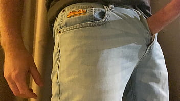 Large hard cock, wanking through jeans