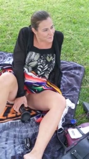 Kitty fucks Huge dildo in public