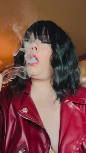 Tina Snua Loves To Smoke In Her Leather Jacket - Smoker Dangles OMI Snap Inhales