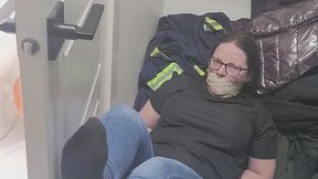 Gagged wrapped closet damsel