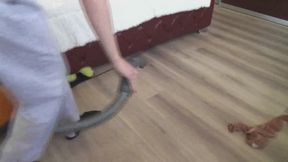 vacuuming with Black ankle socks