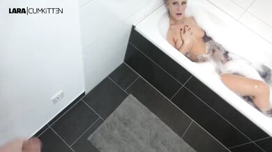 He caught me masturbating | Fucked in bathtub with facial cumshot