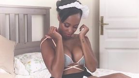 Black maid teases with her big boobs