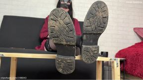 Nasty muddy work shoes worship and trample