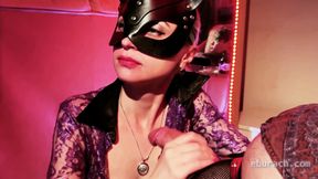 Masked Catgirl In Purple Lace Gives Intense Blowjob &amp; Deepthroat