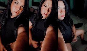 Mexican transgirl fingering herself slow and nasty in closet surprise