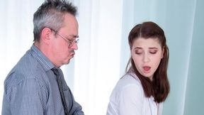 Sweet teen Alita Angel gives a good blowjob for an old man