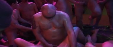 Mature Brunette Gangbanged by Horny Studs in Sloppy Orgy