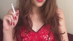 Chubby Goddess D Smoking Marlboro Light 100 in Sexy Red Lace Lingerie - Vertical Video