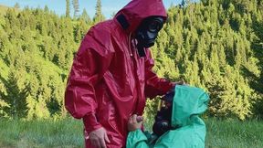 Geared Up Handjob in the Mountains