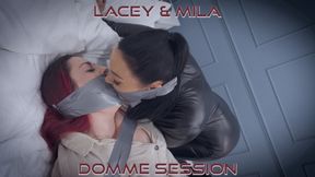 Lacey & Mila - Domme Session 4K ( BBW Bondage, Tape Gagged , Tape Bondage, Wrap Gagged , FF Domination, Hogtie , Bandage Wrap Gag )