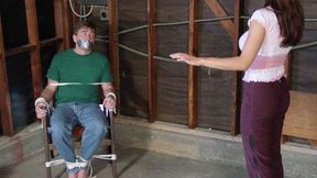 Chair Bound Kyle Stone Is Unable To Aid Blind Girlfriend Mackenzie Montgomery As She Crawls Around The Garage Trying To Find Him!