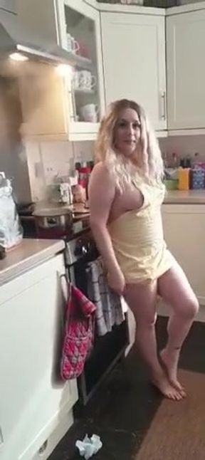 Naughty MILF stepmom kitchen play
