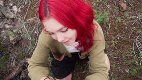 Outdoor Blowjob with Hot Redhead - Cum in Mouth