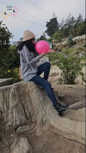 Mix inflatable balloons outdoors
