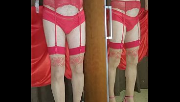 Crossdresser dressed in Valentines Lingerie
