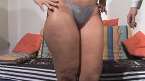 Blonde babe spreads legs as she gets fucked by a monster cock